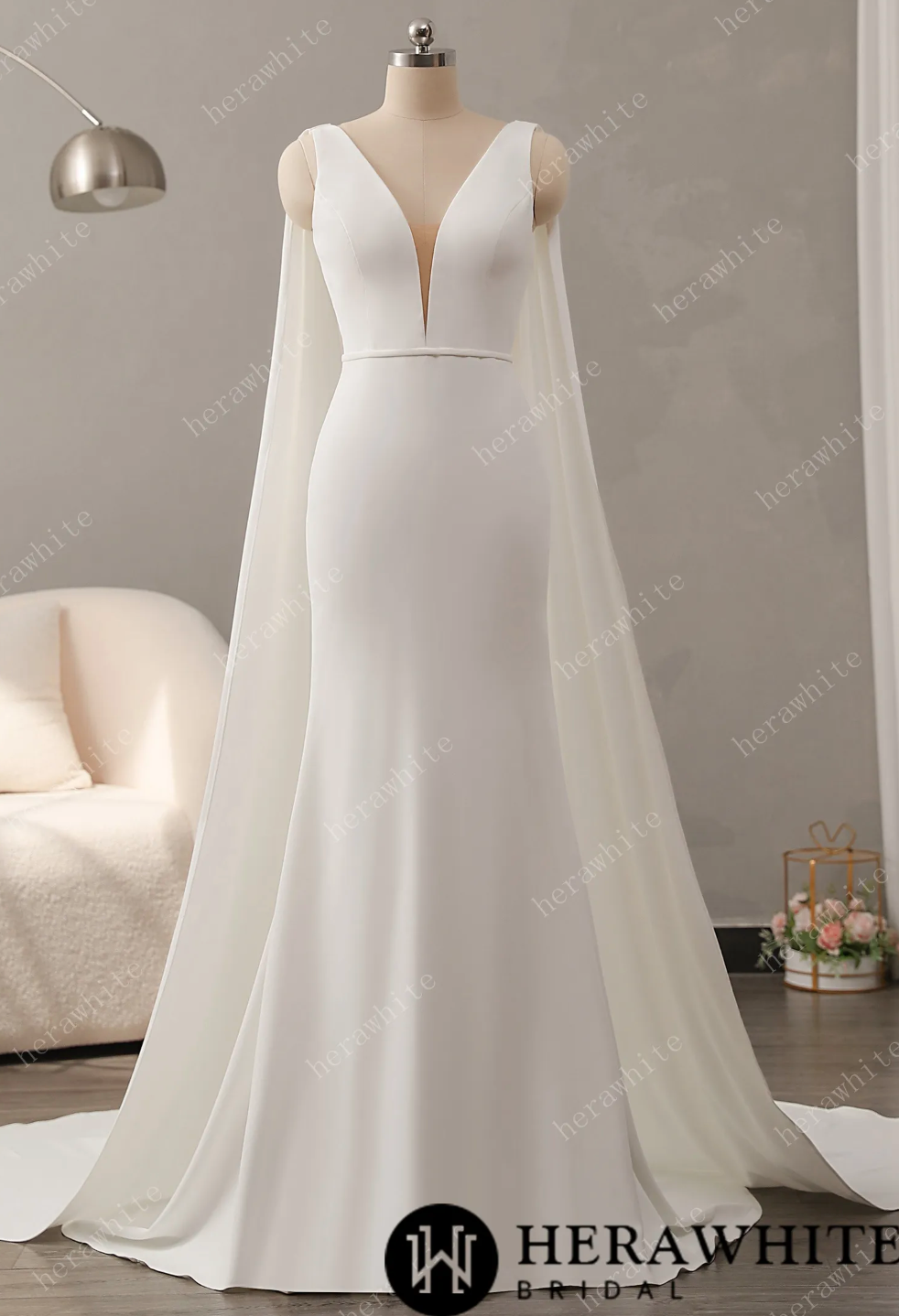 Crepe A Line Wedding Dress Empire Waist Bridal Gown, minimalist and modern, this wedding dress is simply refined. 