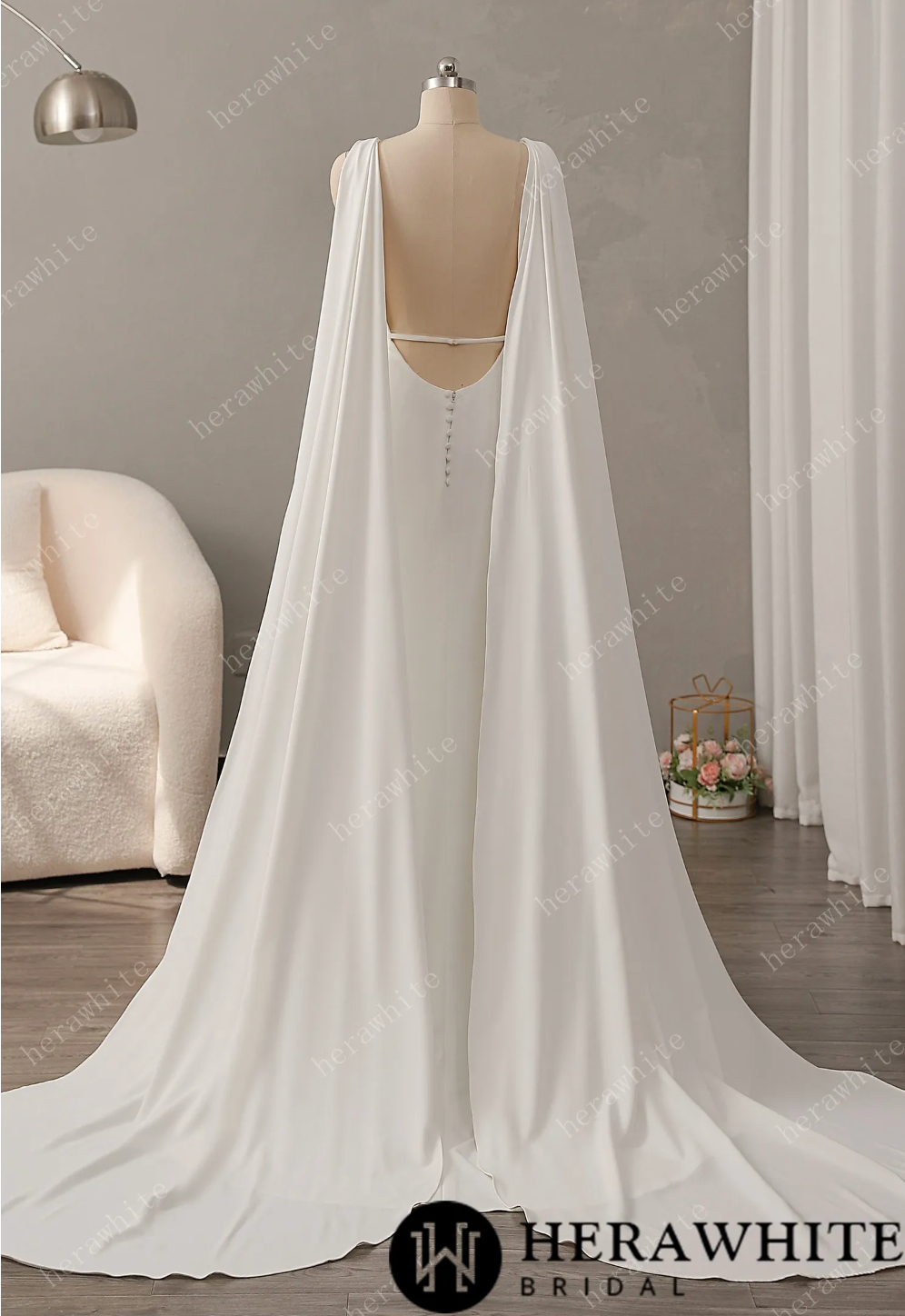 Crepe A Line Wedding Dress Empire Waist Bridal Gown, minimalist and modern, this wedding dress is simply refined. 
