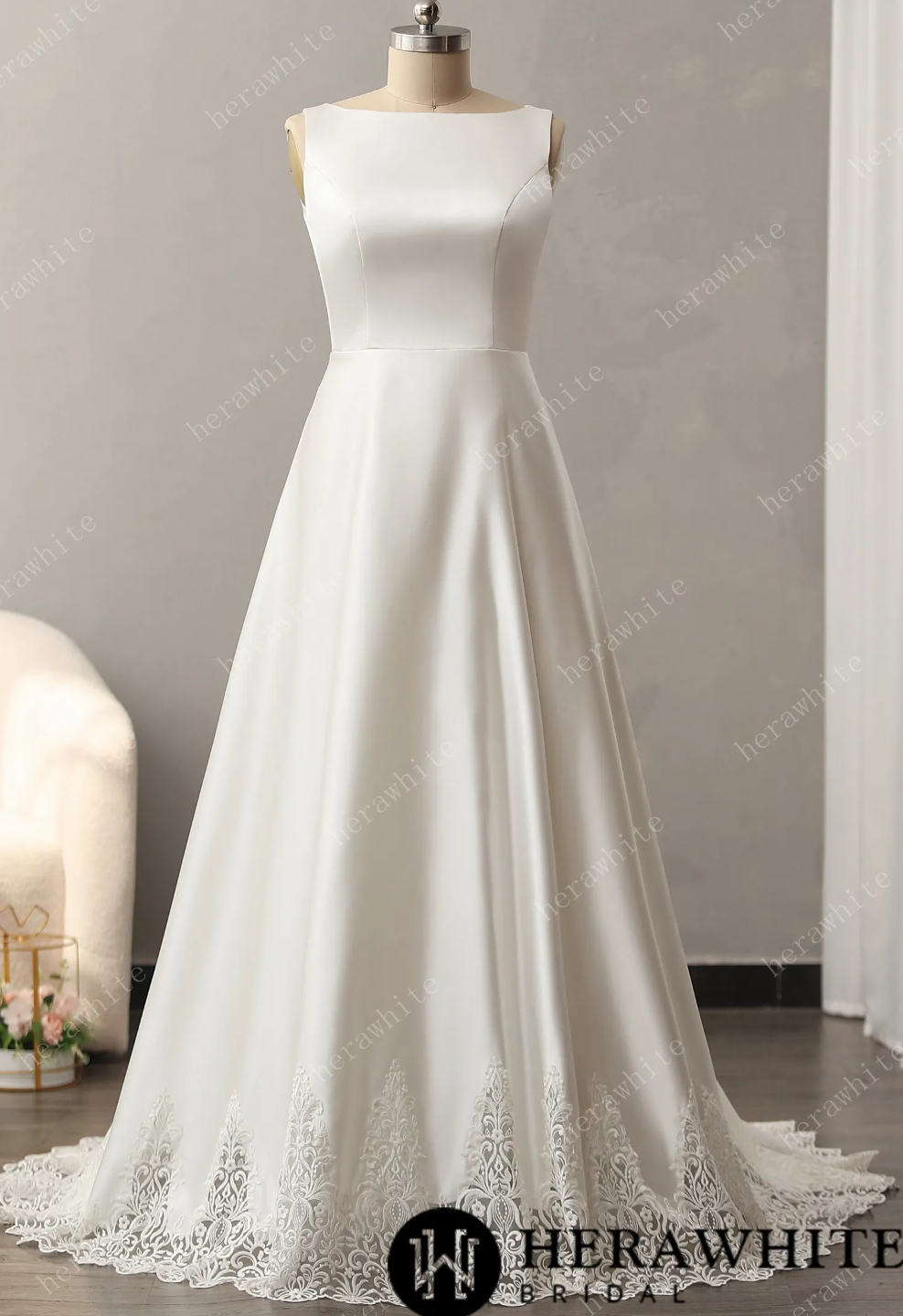 Modern Lace Wedding Dress A-line Bridal Gown with Cutout Train, modern lace brings this A-line bridal dress to life. T