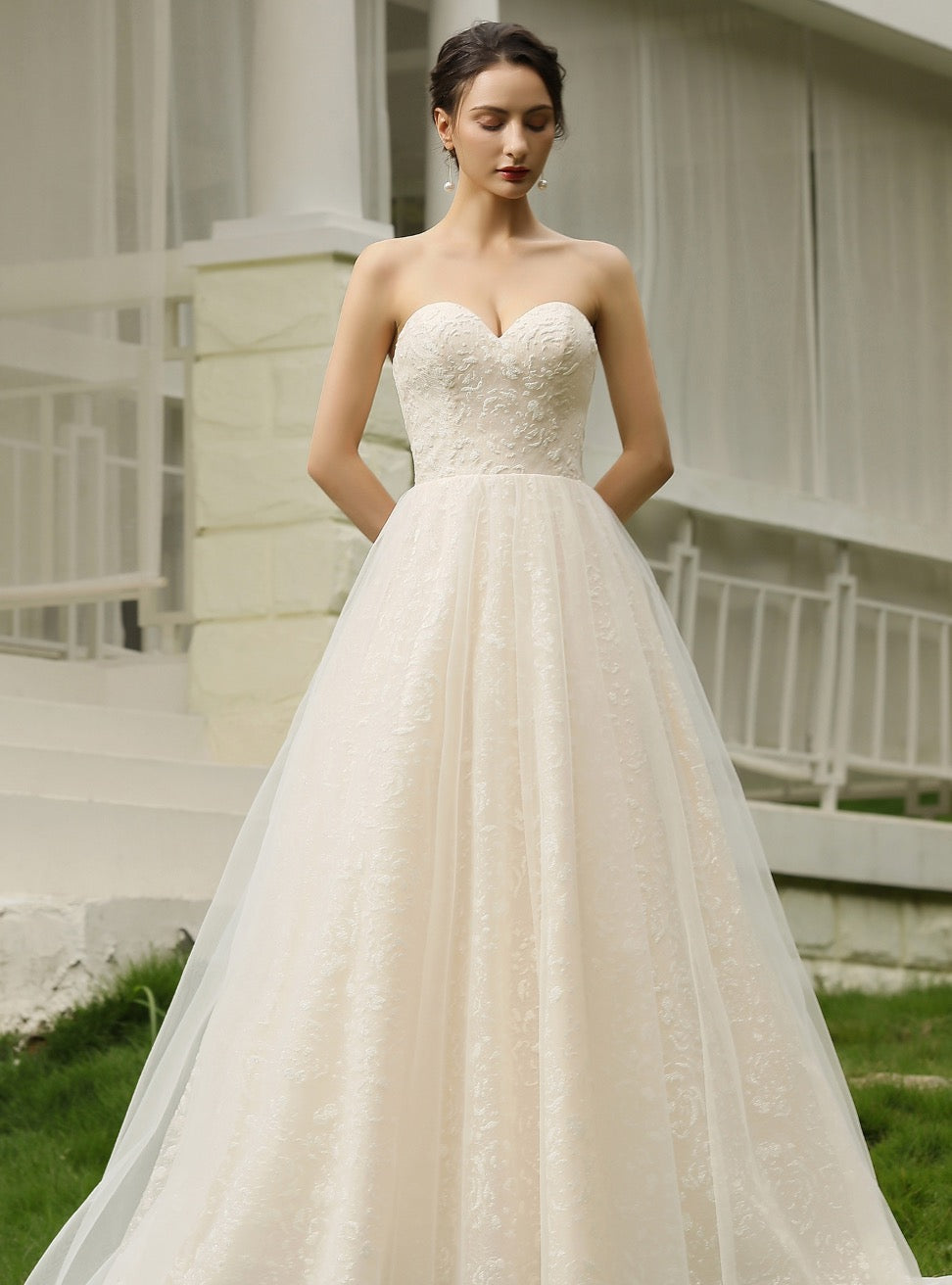 Wedding Dress Sequins Lace A Line Bridal Gown