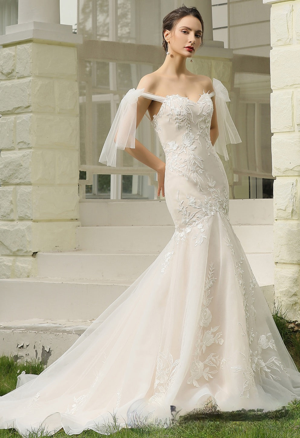 Wedding Dress Lace Mermaid With Detachable Tulle Straps