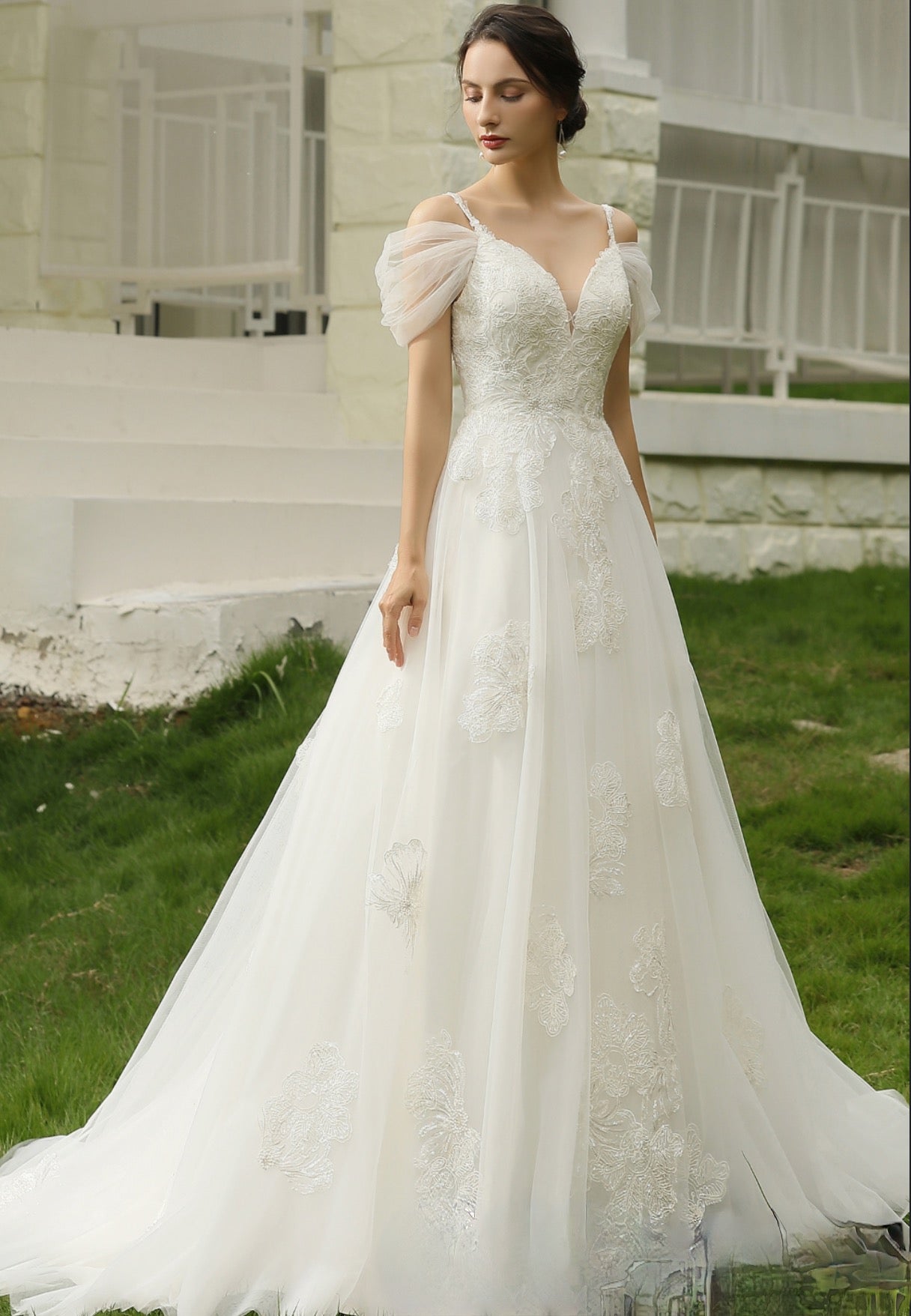 Wedding Dress Glittery Lace A Line Bridal Gown