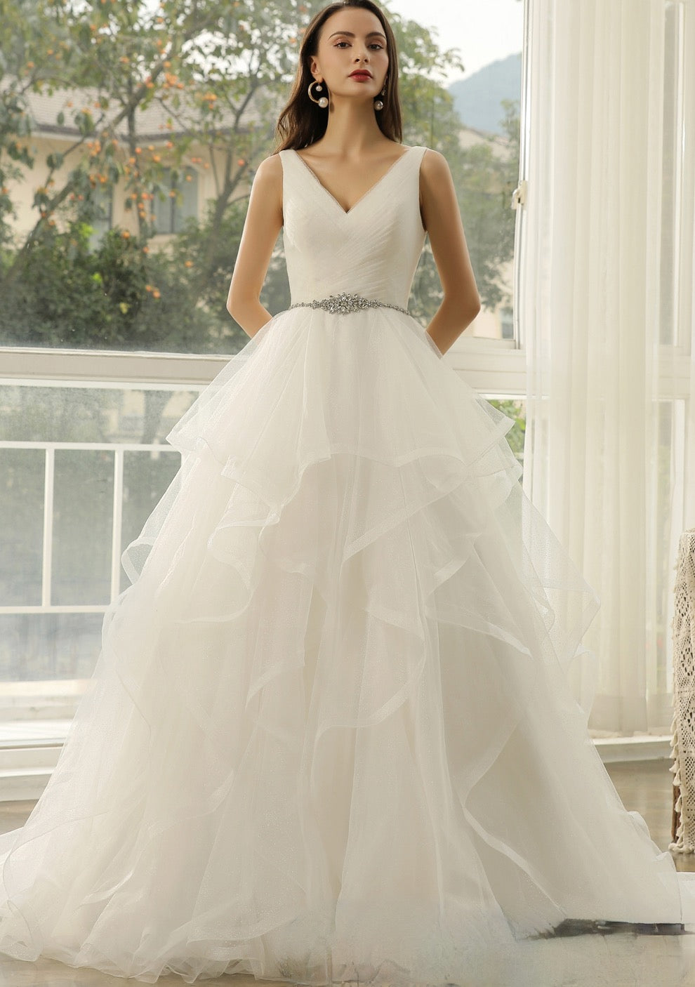 Wedding Dress In Ruffed Glitter Tulle A Line Bridal Gown