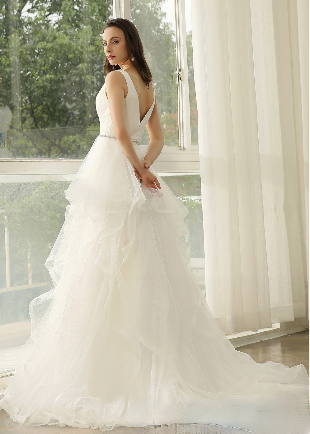 Wedding Dress In Ruffed Glitter Tulle A Line Bridal Gown
