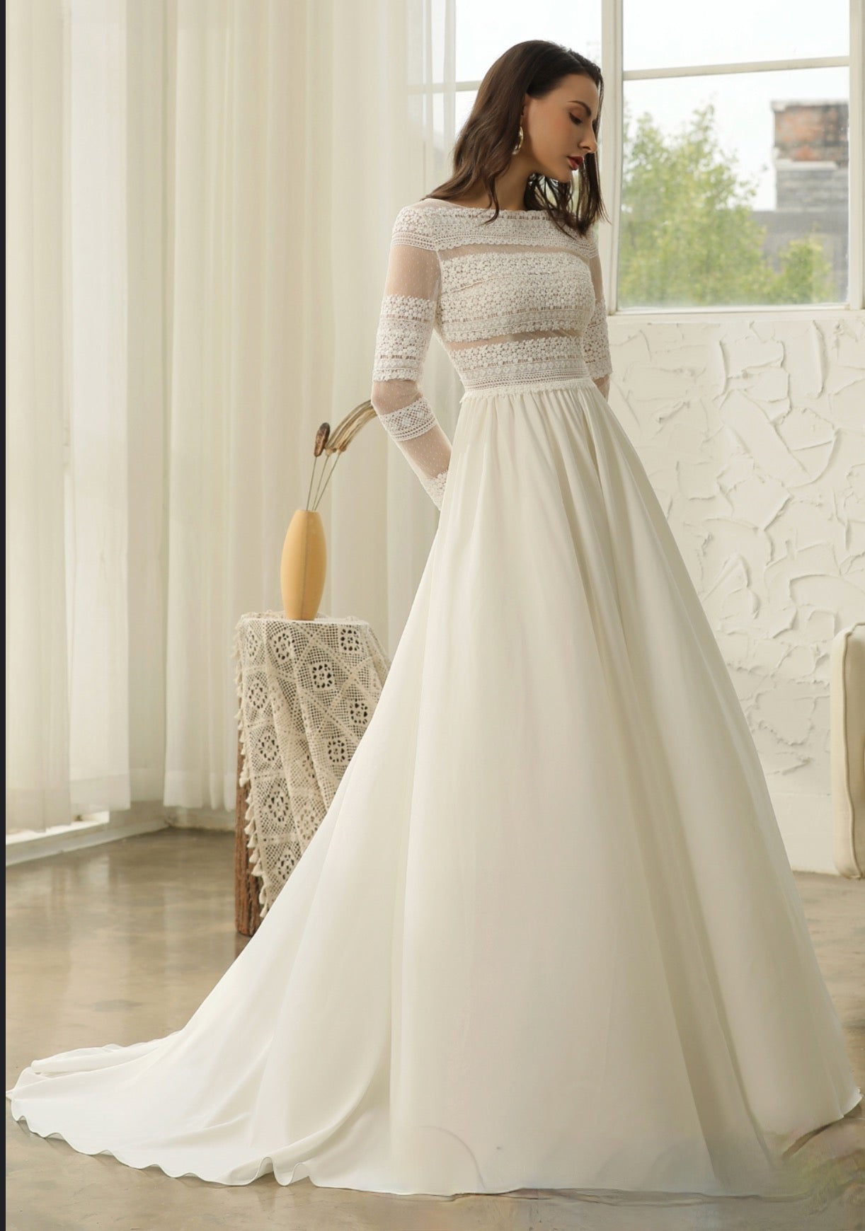 Wedding Dress Long Sleeve Lace A-line Boho Bridal Gown