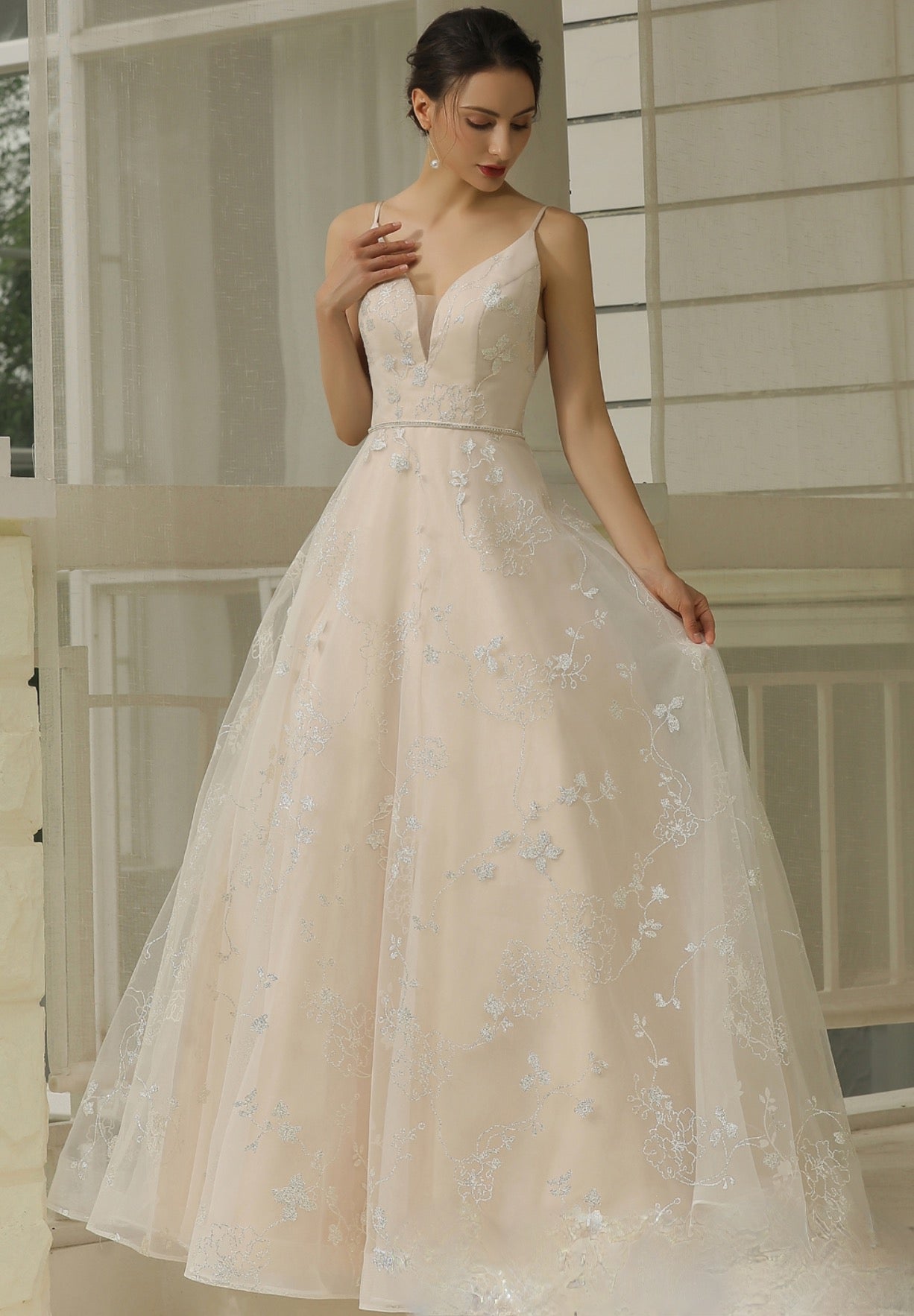 Wedding Dress Glitter Patterned A Line Bridal Gown