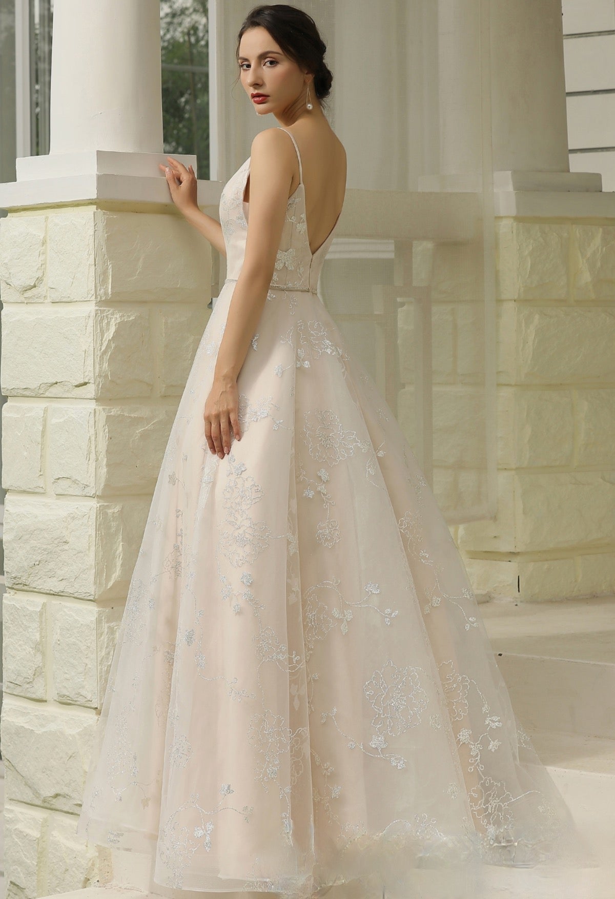 Wedding Dress Glitter Patterned A Line Bridal Gown