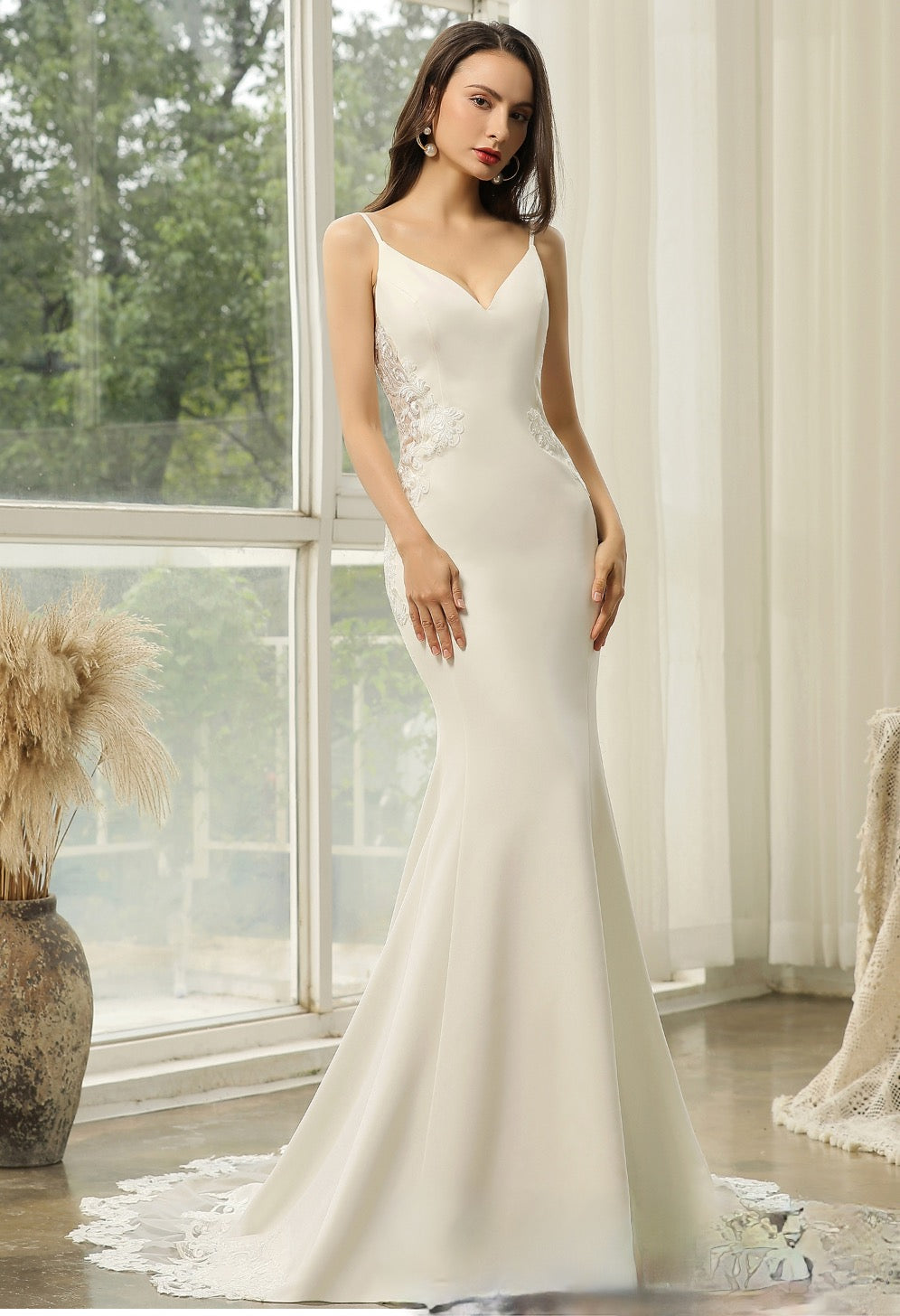 Wedding Dress Illusion Lace Fit and Flare With Train