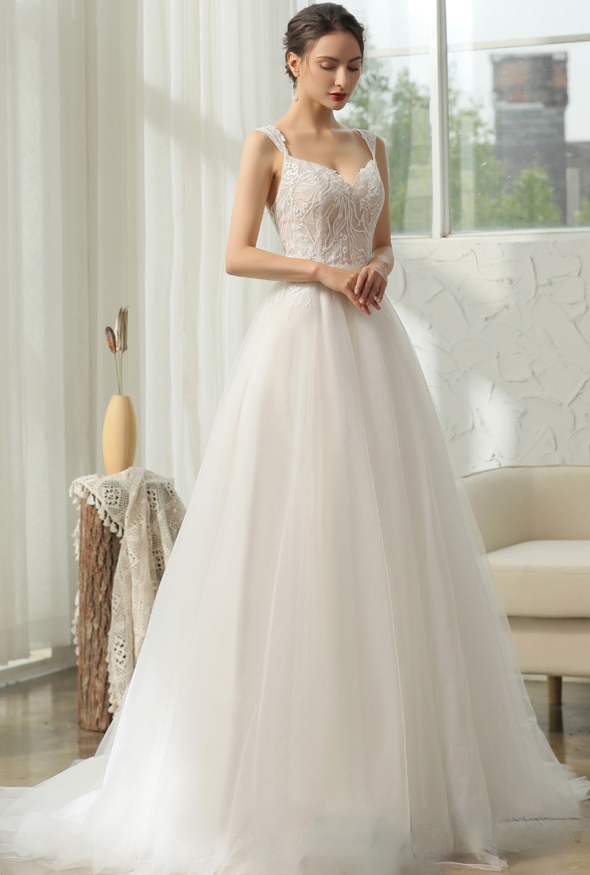 Wedding Dress Glittery Cap Sleeve A Line Gown