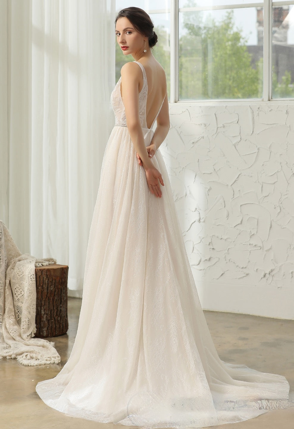 Wedding Dress Lace A Line With Beaded Belt