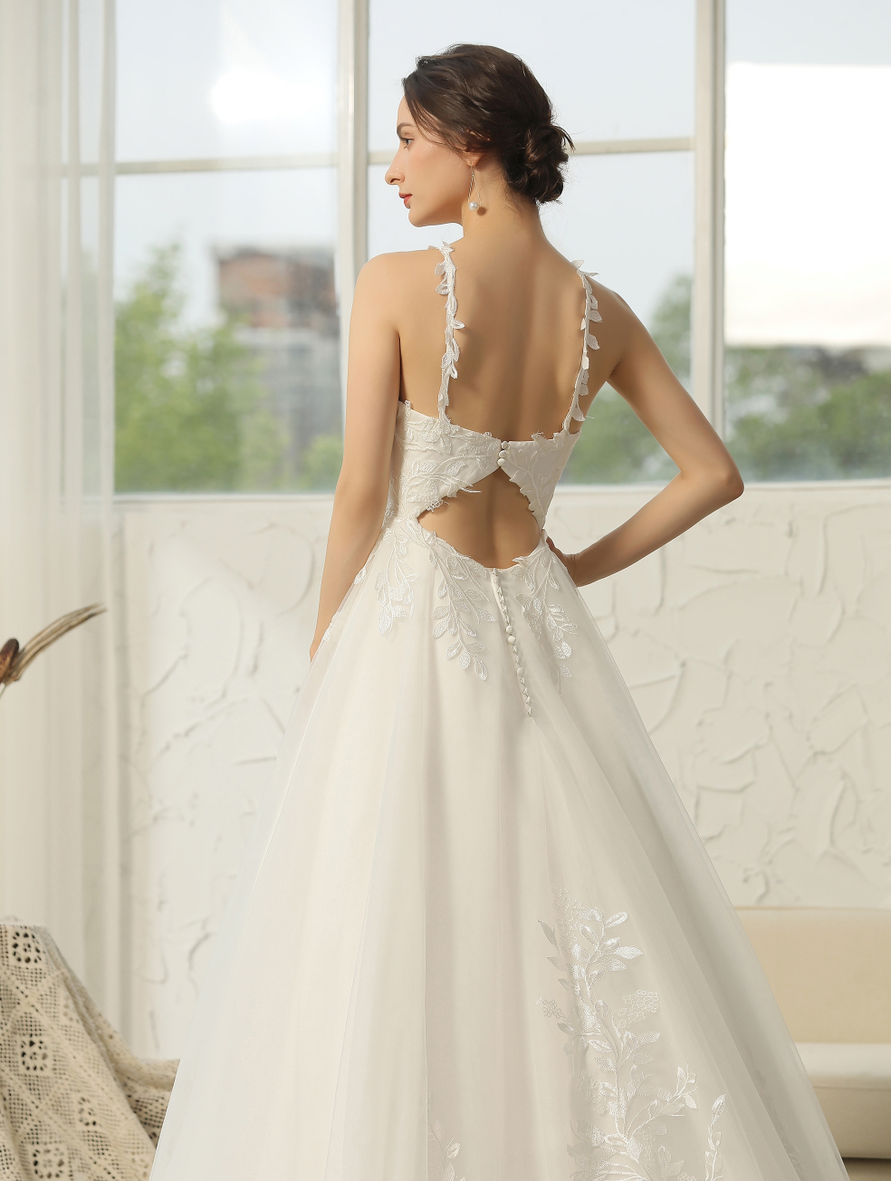 Wedding Dress Keyhole Back Bridal Tulle Satin A Line Gown