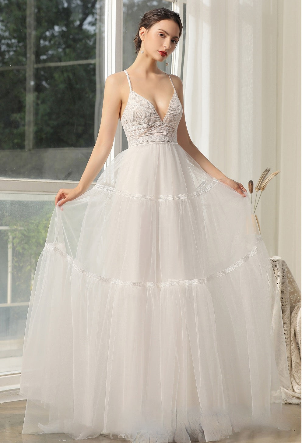 Wedding Dress Bohemian Lace With Criss Cross Back A Line 