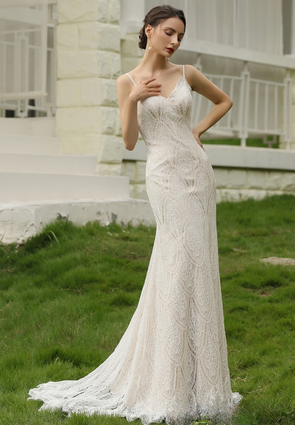 Wedding Dress Spaghetti Straps Lace Sheath