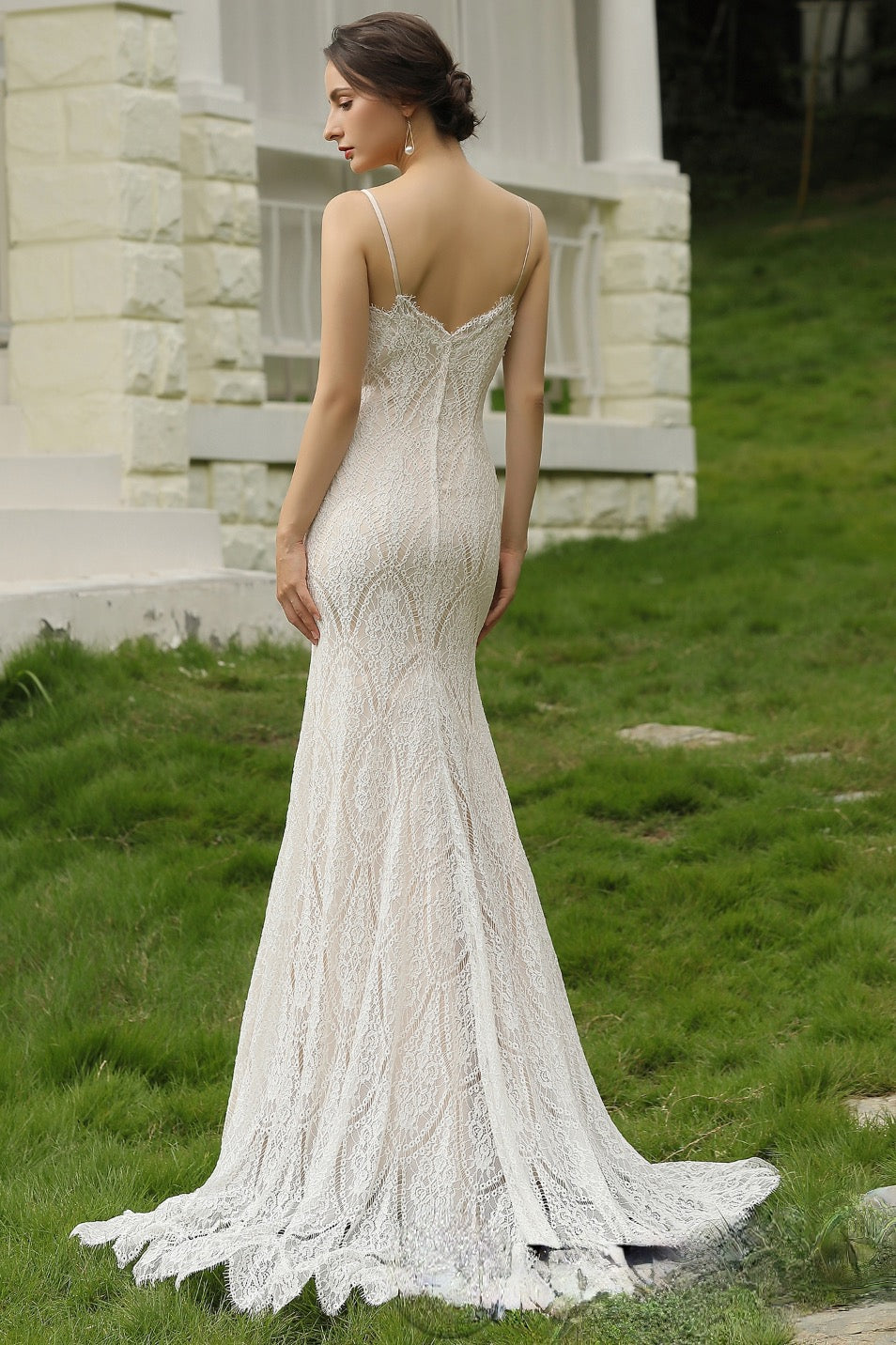 Wedding Dress Spaghetti Straps Lace Sheath