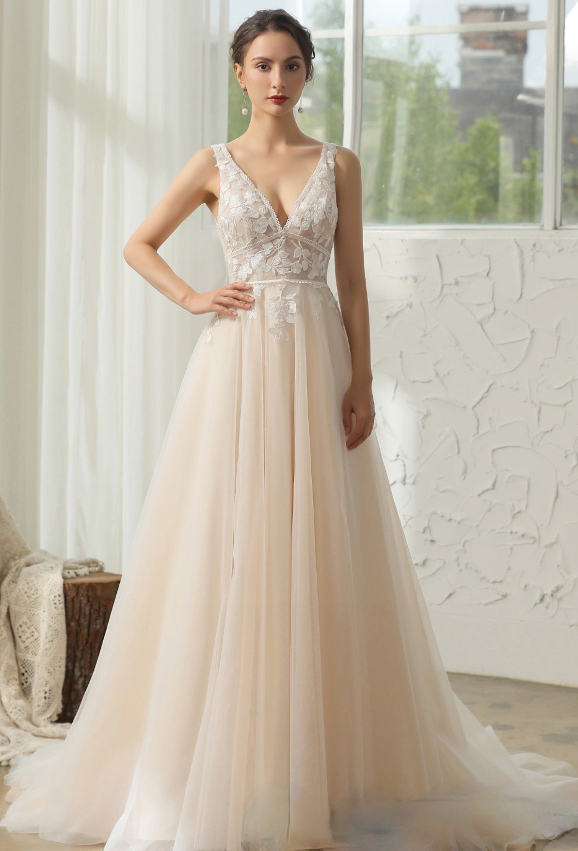 Wedding Dress Bohemian Floral Lace A Line Gown