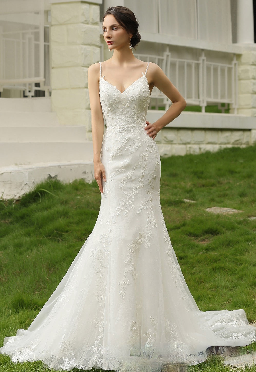 Wedding Dress Beading Strap Fit To Flare A Line Mermaid Gown