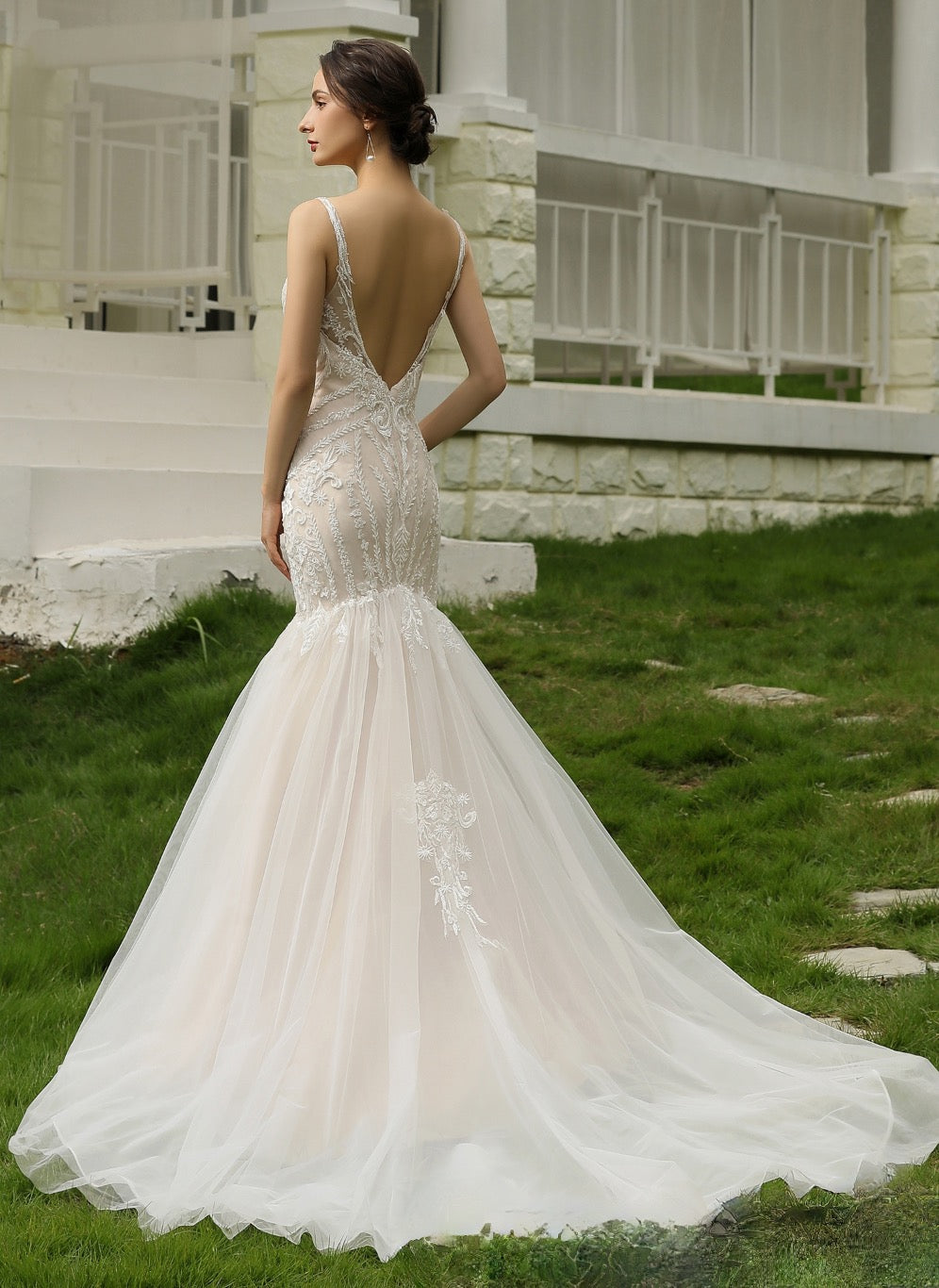 Wedding Dress Beaded Lace Trumpet Tulle A Line Gown
