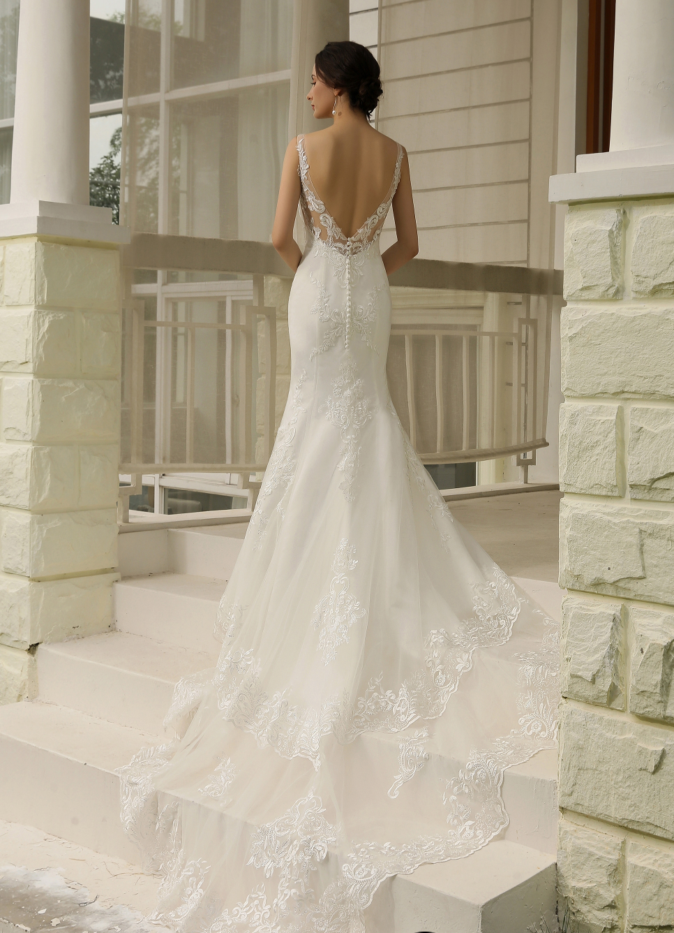 Wedding Dress Double Train Fitted Sheath Gown
