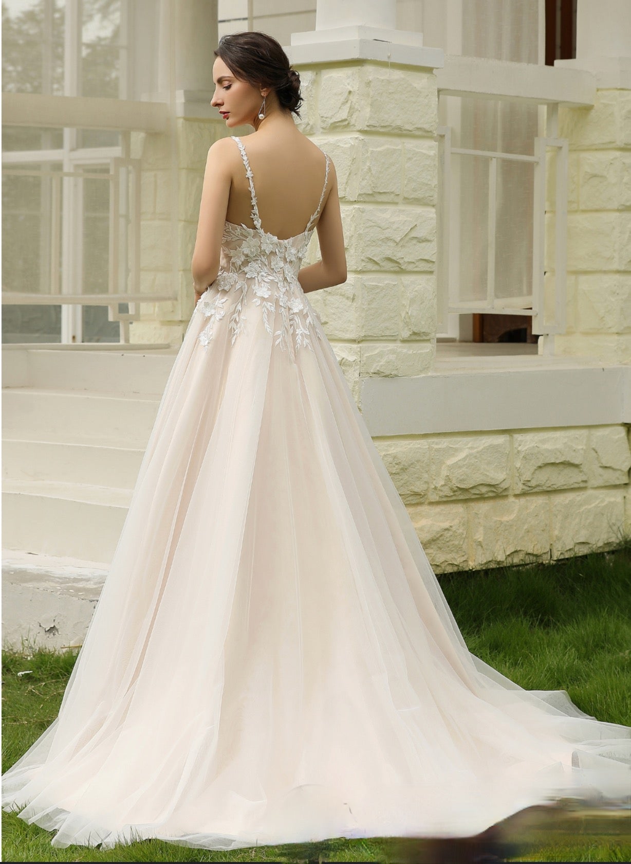 Wedding Dress Ballgown with Floral Lace Straps A Line