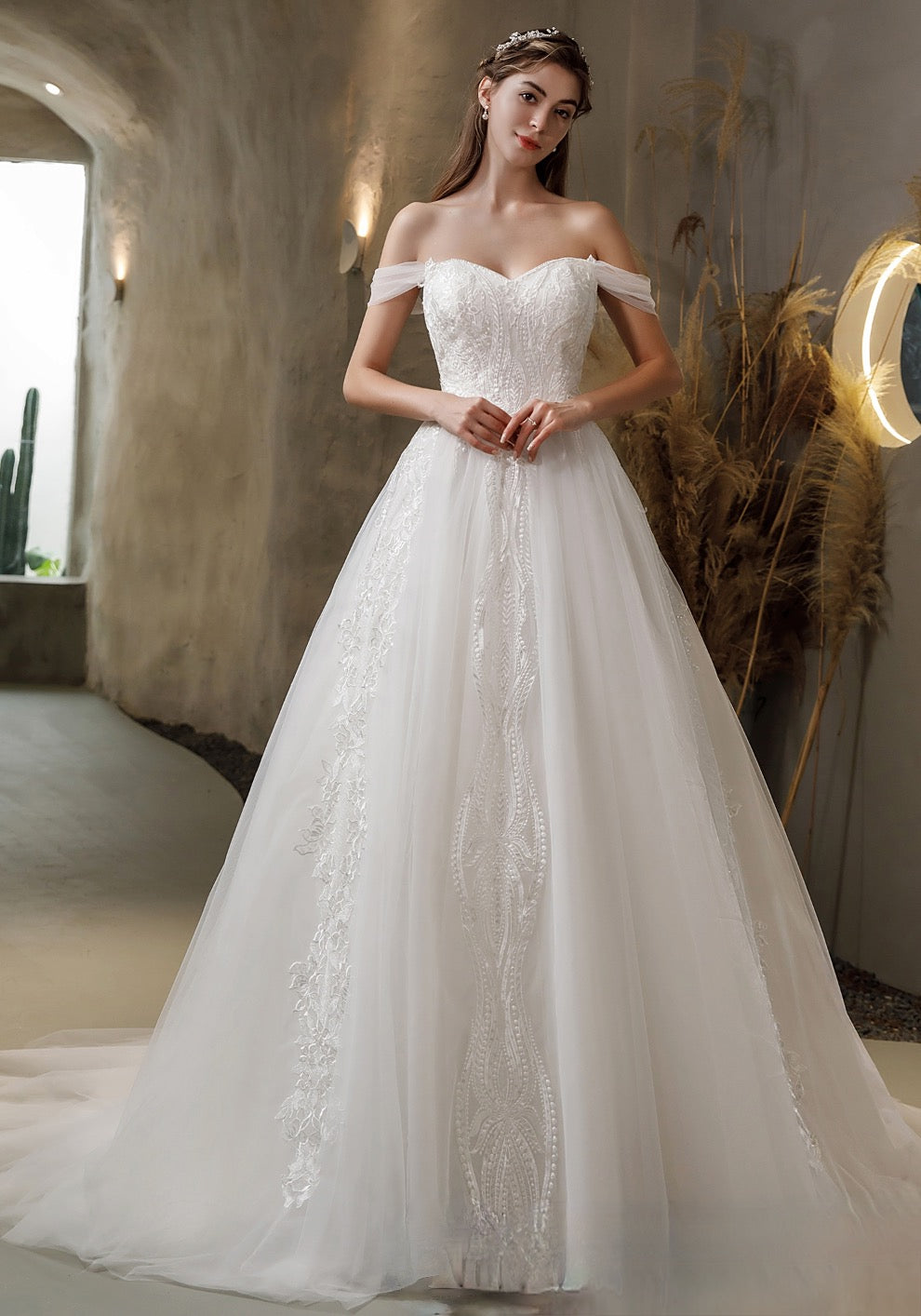 Wedding Dress Satin A Line Bridal Gown With Lace, Feel like a princess in this lace ball gown featuring a sweetheart neckline 