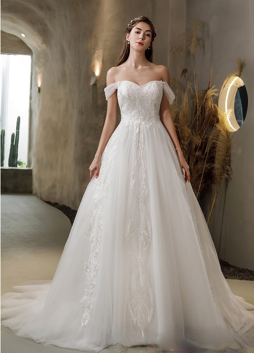 Wedding Dress Satin A Line Bridal Gown With Lace, Feel like a princess in this lace ball gown featuring a sweetheart neckline 