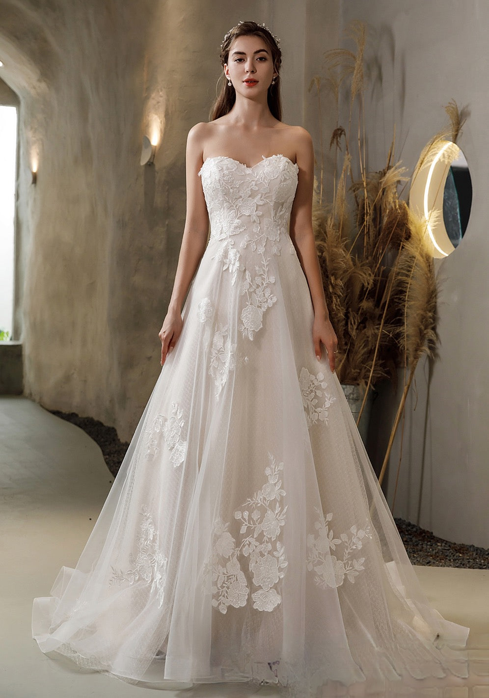 satin wedding dress with lace FLORA / Sleeve Dress: Slit Skirt, Keyhole Back meticulously crafted for your special day Satin Wedding Dresses Lace Appliques
