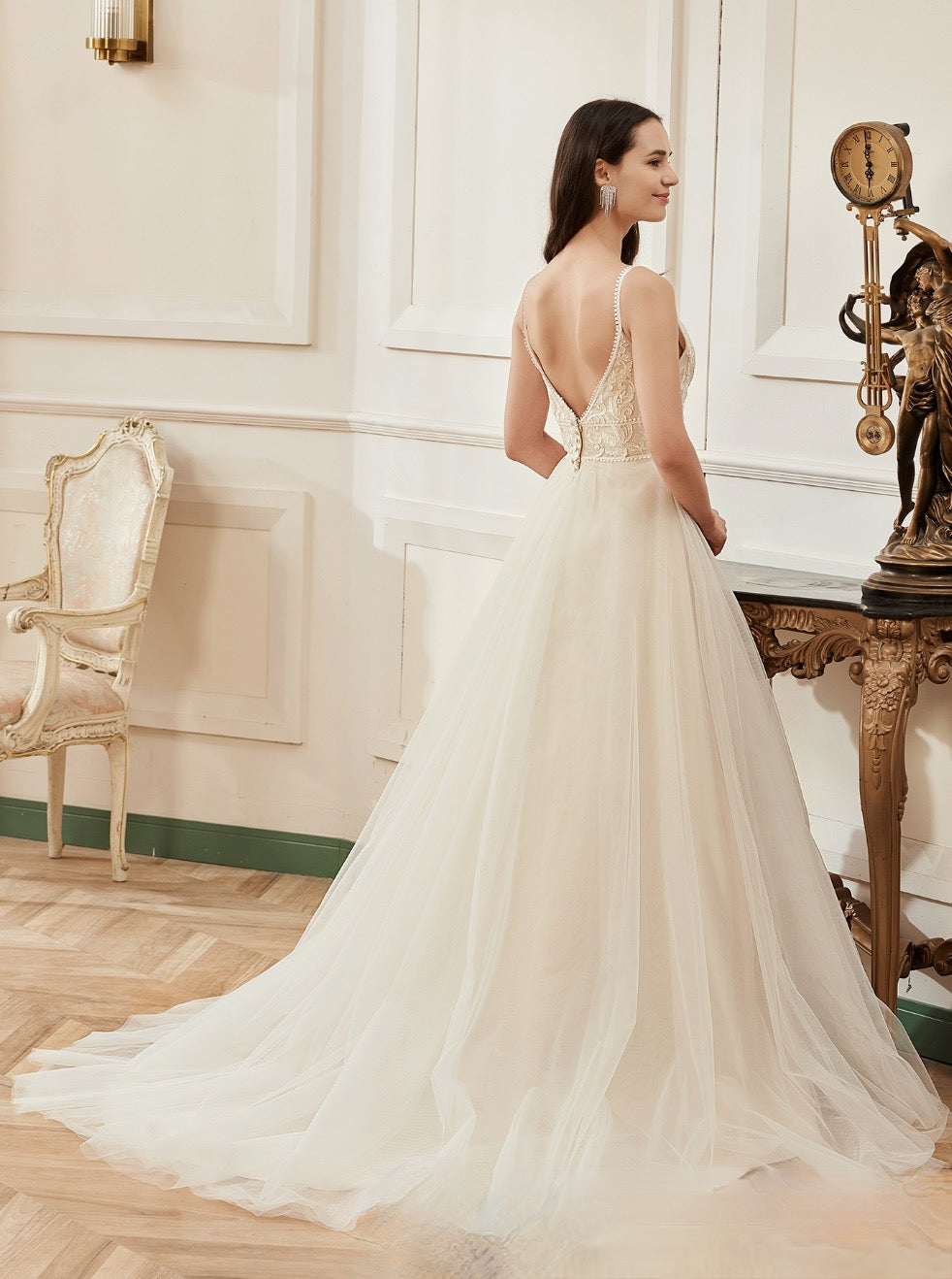 Wedding Dress Champagne Spaghetti Straps A-Line Bridal Gown