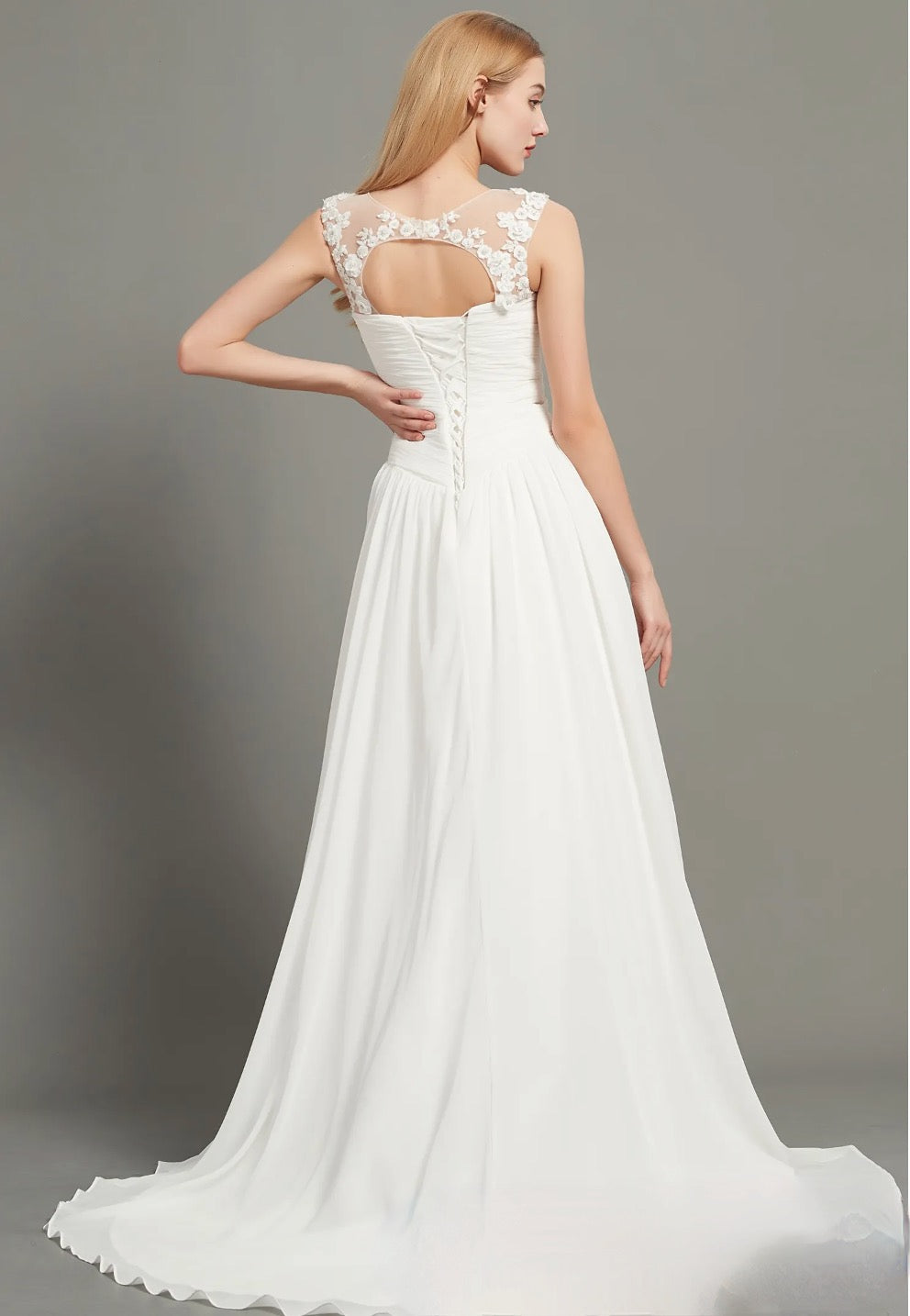 Tulle Lace Wedding Dress A Line Bridal Gown With Sweep Train, soft and romantic chiffon wedding dress featuring an intricately beaded 
