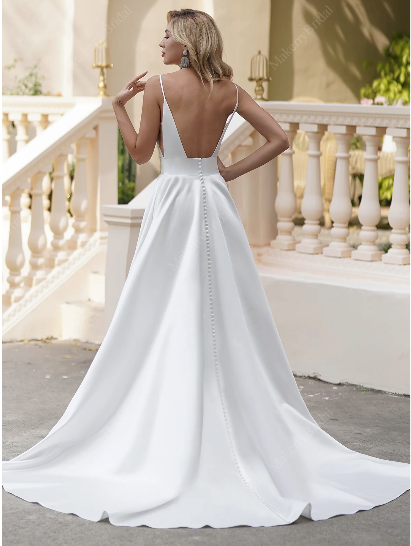 Wedding Dress Satin Open Back Bridal Gown with Pockets Train, A demure contemporary ball gown in sumptuous satin fabric