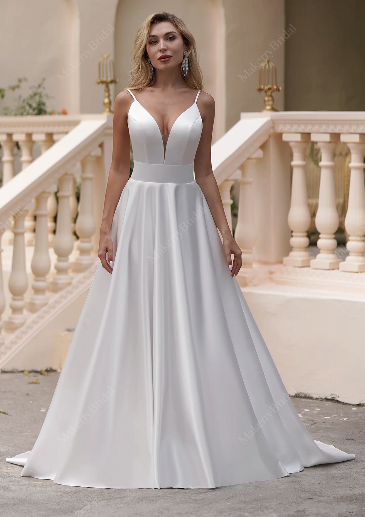 Wedding Dress Satin Open Back Bridal Gown with Pockets Train – Tulle Wedding Dress Satin Open Back Bridal Gown with Pockets Train – Tulle