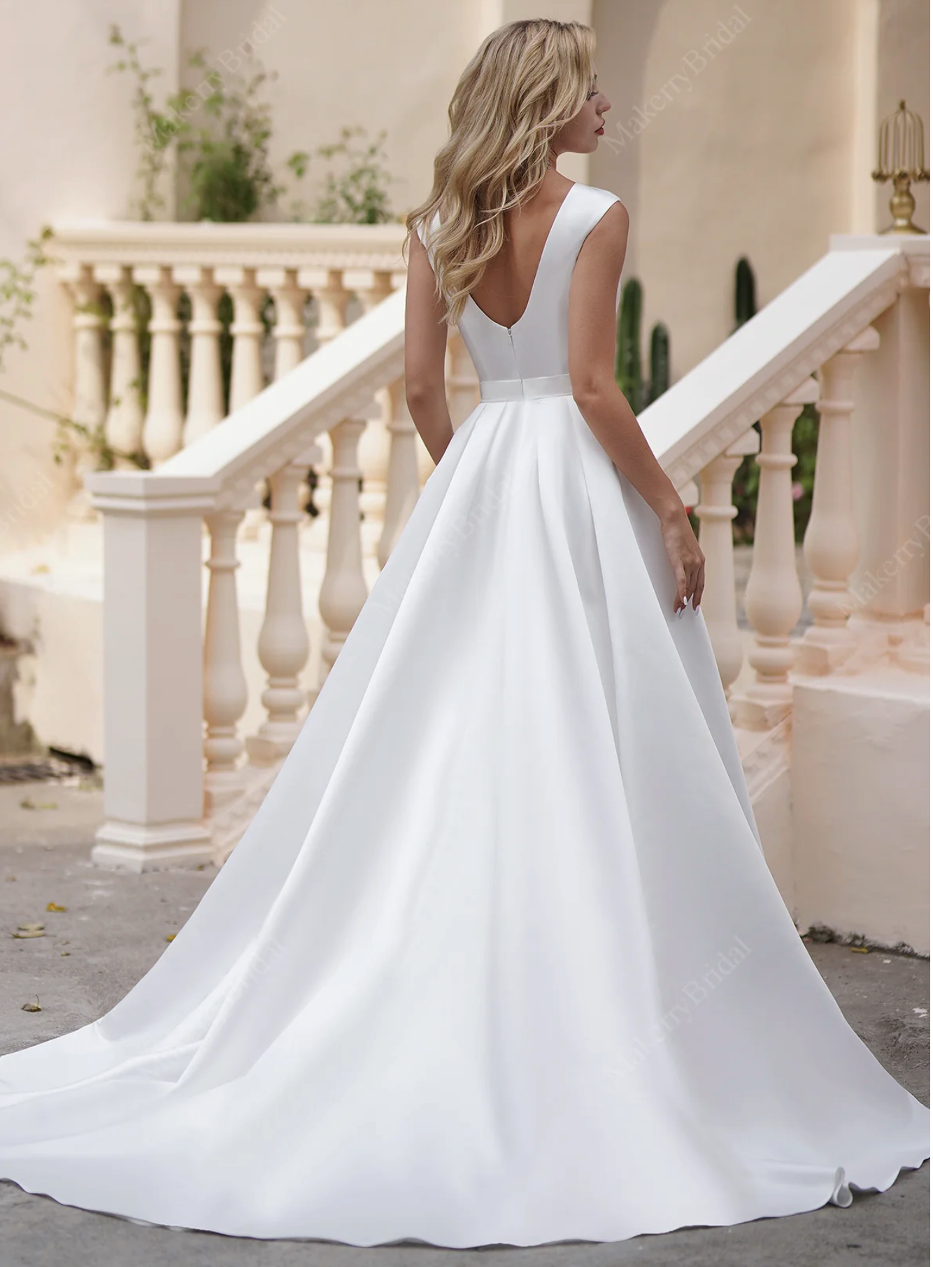 Wedding Dress Satin A-Line Bridal Gown With Pockets & Train, This simple yet gorgeous gown is for the bride who wants to have a timeless style 