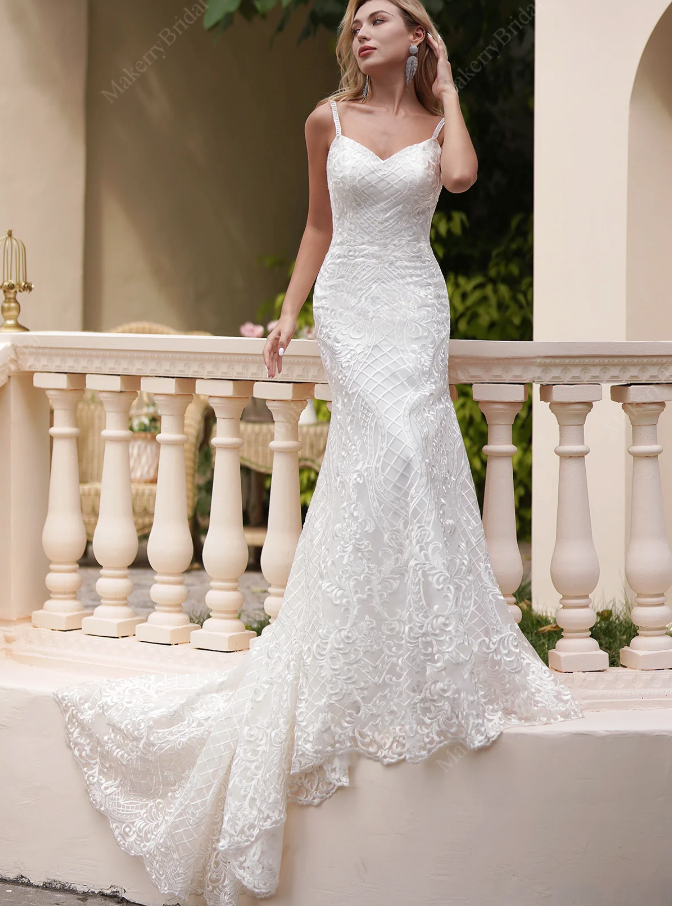 Wedding Dress Satin Tulle Bridal Gown With Train, Talk about a sleek stunner, this decked out dress has gorgeous details–from the all-over graphic lace design