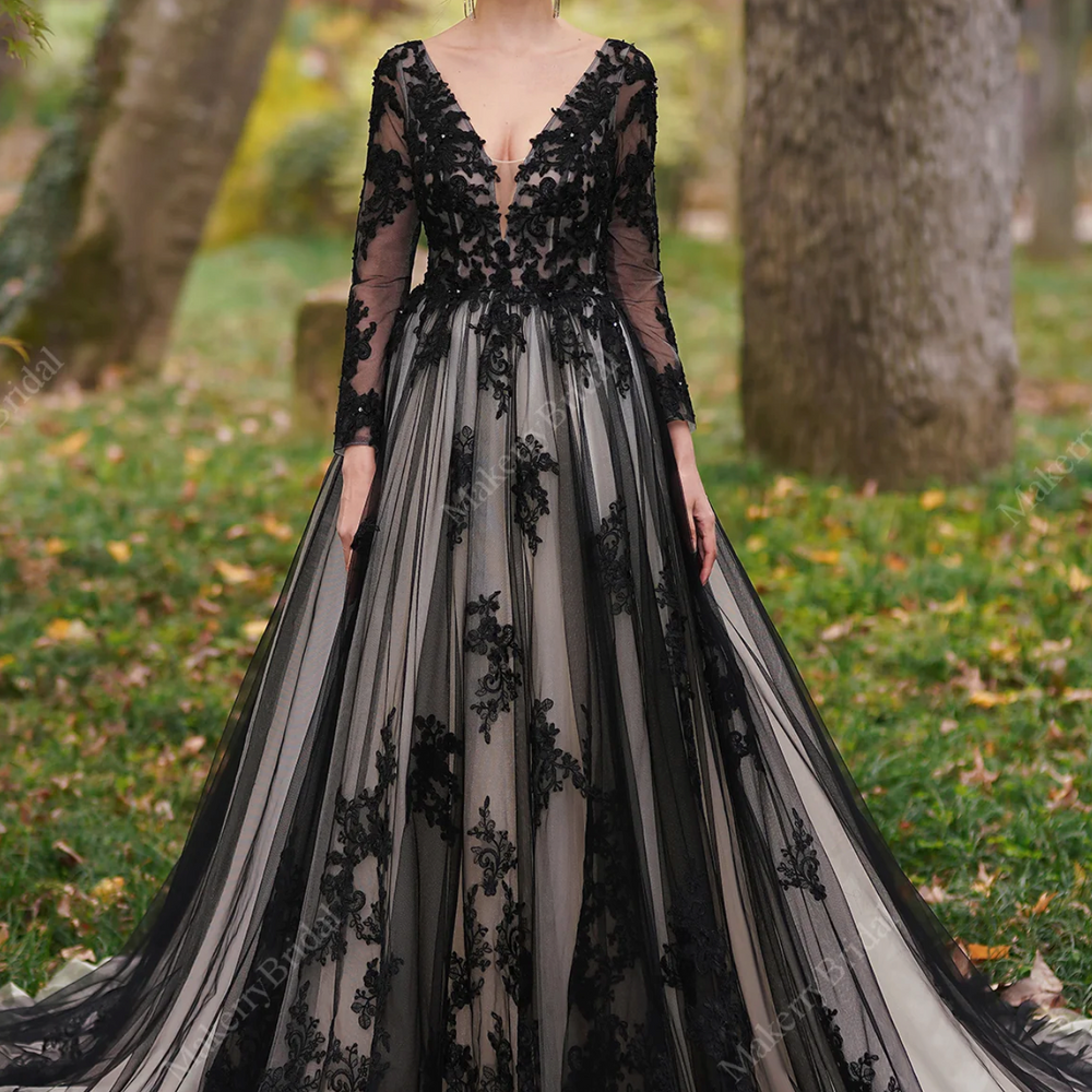 Wedding Dress Black Beaded Lace Over Light Liner Bridal Gown  Tulle Lux  Bridal Company