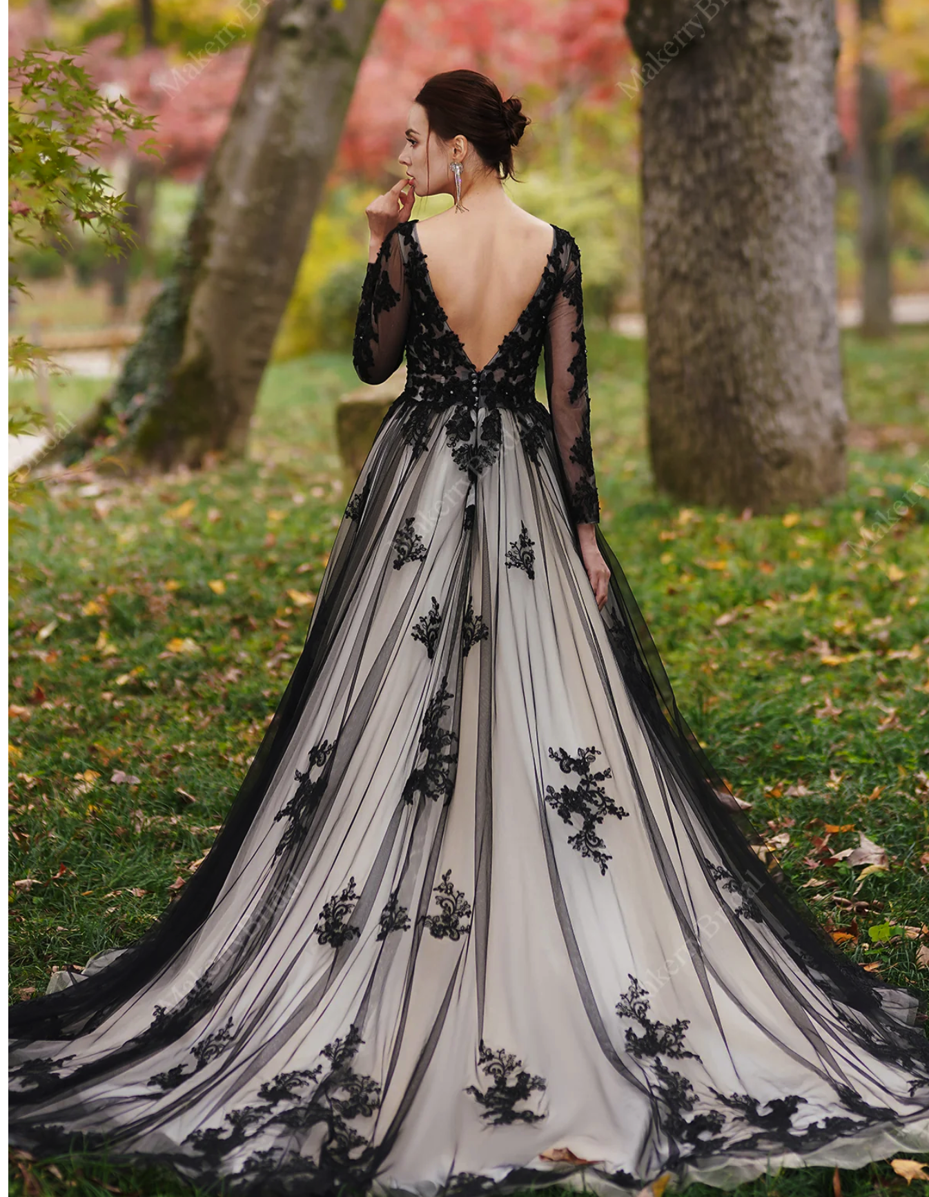 Wedding Dress Black Beaded Lace Over Light Liner Bridal Gown Ivory/Ivory / 10