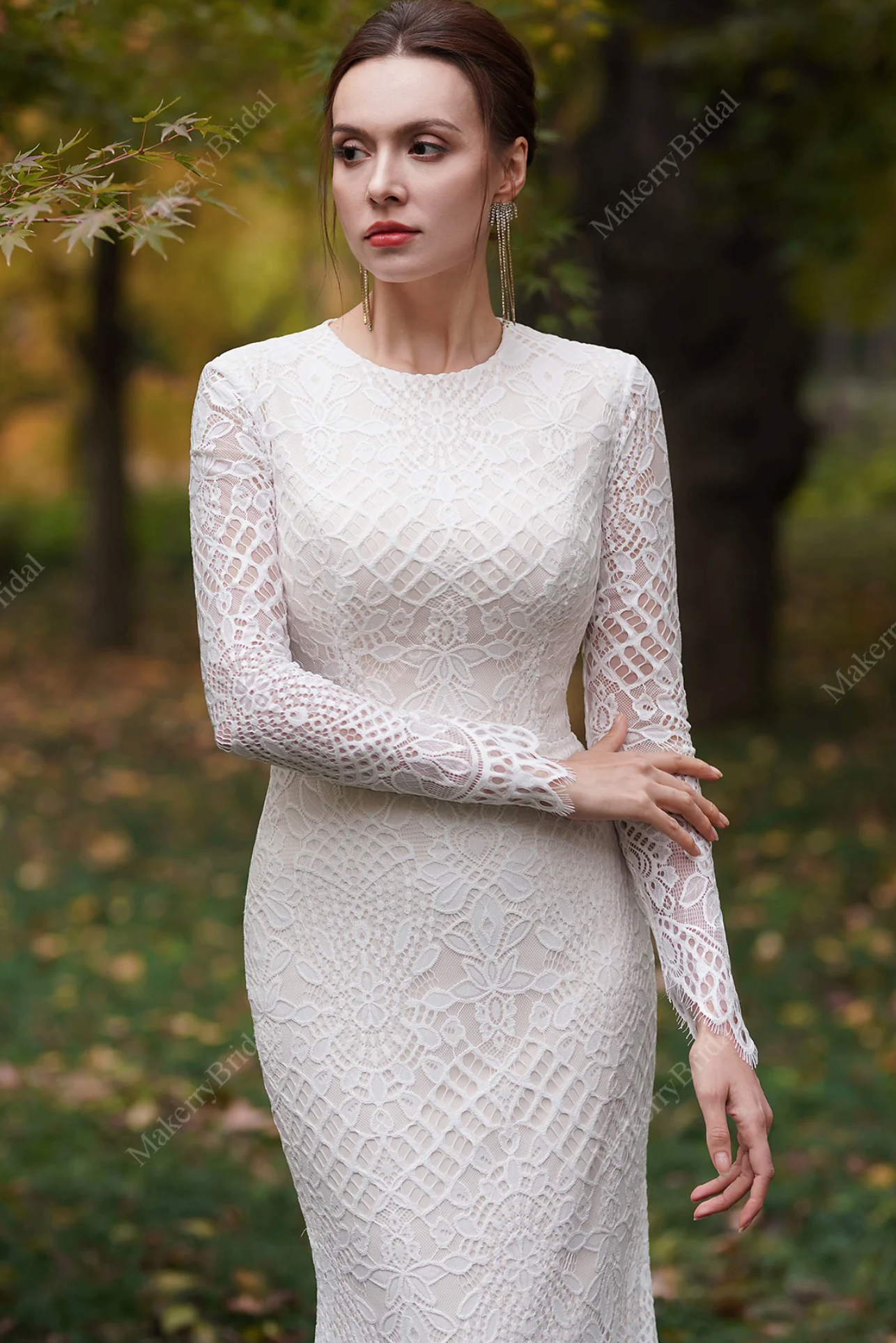 Wedding Dress Modest Long Sleeve Lace Mermaid Bridal Gown Tulle Lux Bridal Company Wedding Dress Modest Long Sleeve Lace Mermaid Bridal Gown Tulle Lux Bridal Company