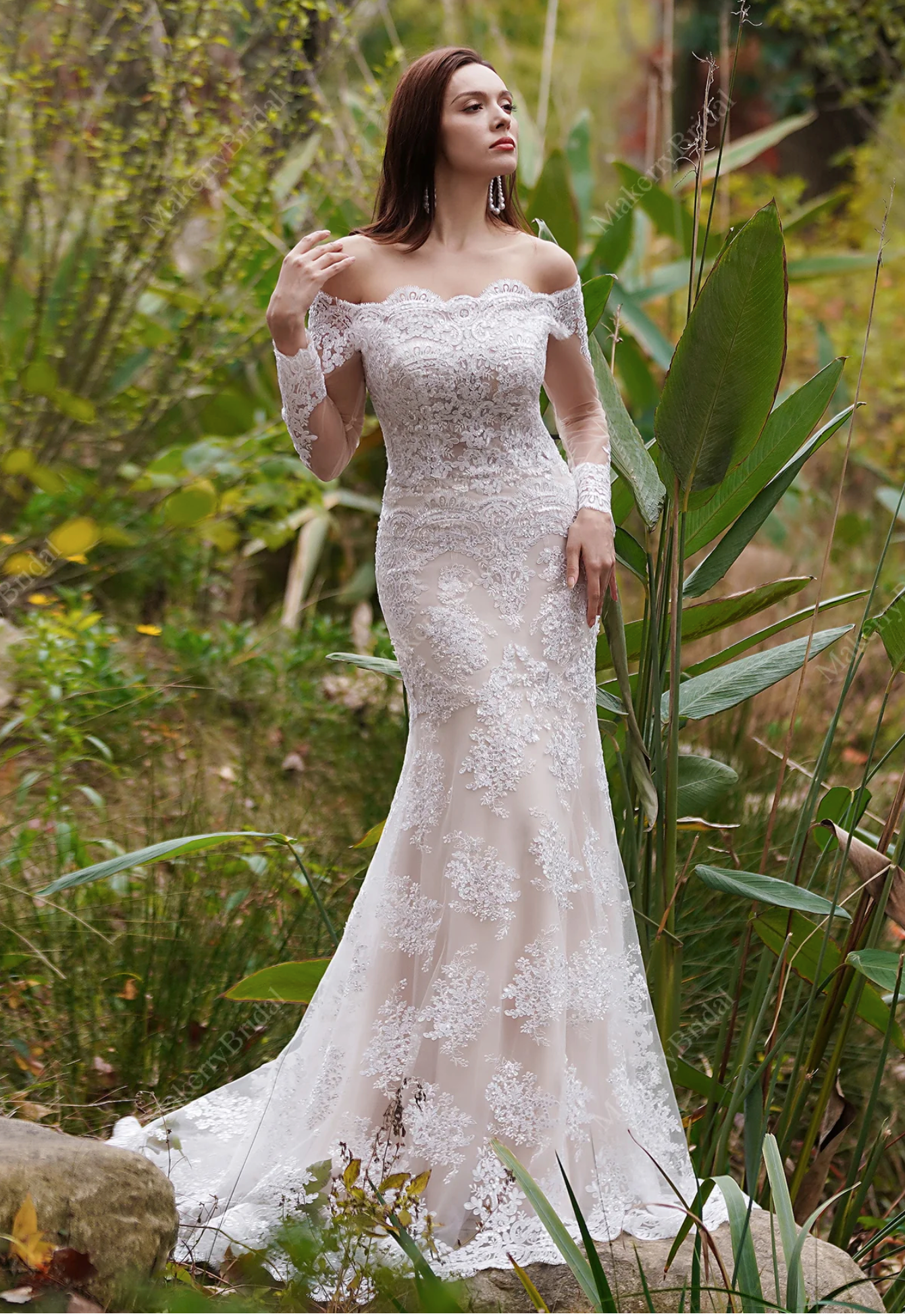 Wedding Dress Off The Shoulder Lace Bridal Gown With Train