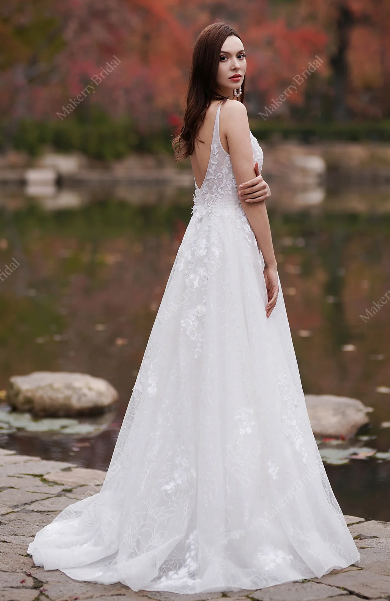 Wedding Dress Sequined Floral Tulle Bridal Gown With Train