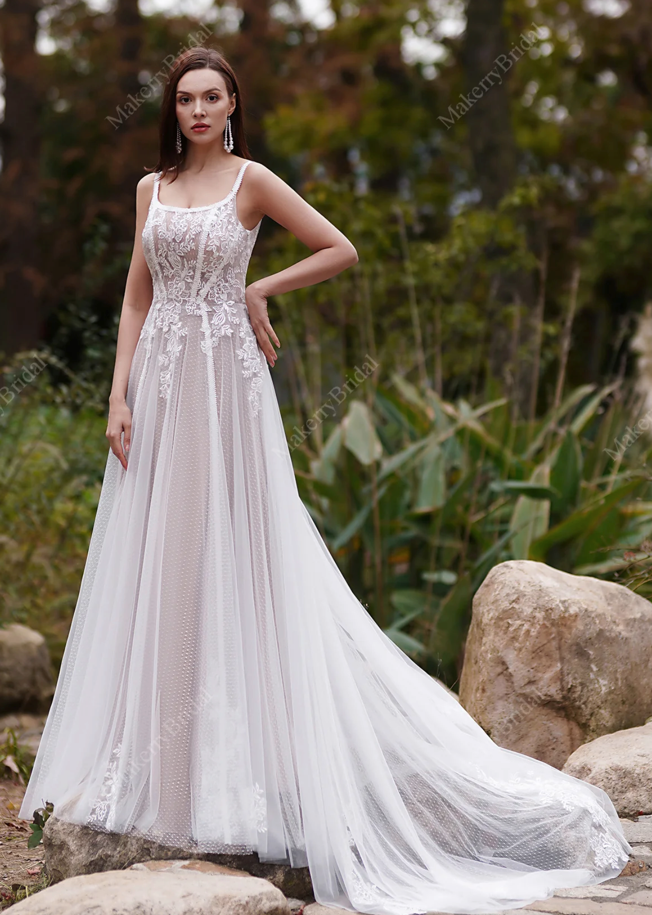 Wedding Dress Lace And Floral Bridal Gown With Train