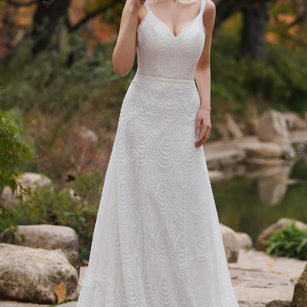 Wedding Dress Tulle Lace Boho Sheath With Train – Tulle Lux Bridal Company