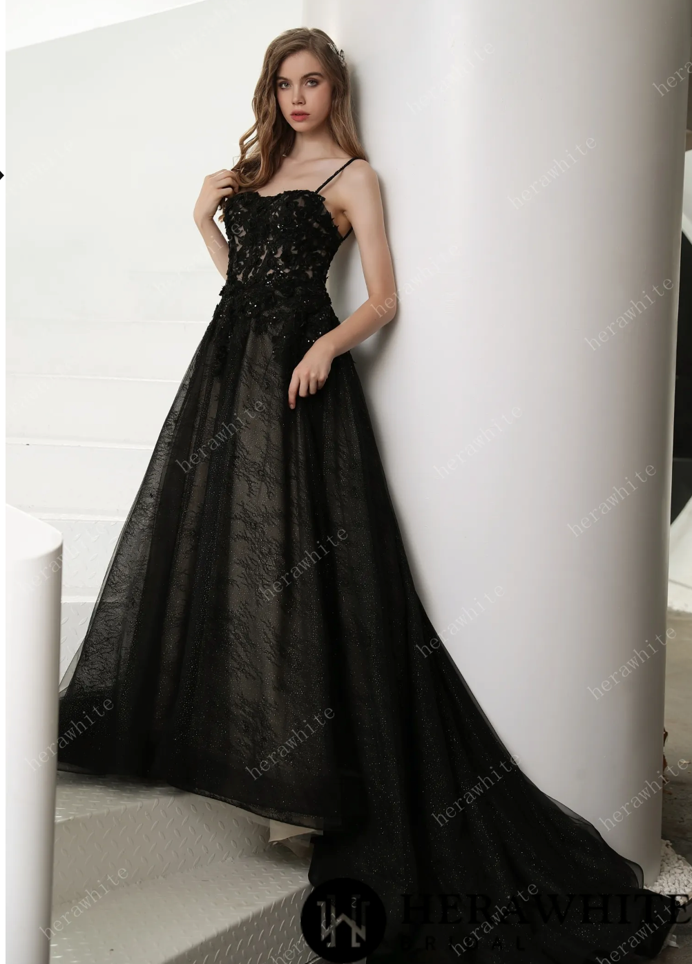 Black Wedding Dress Sparkle Swiss Tulle A Line Bridal Gown, this black wedding dress is dark and dreamy vision in romantic lace
