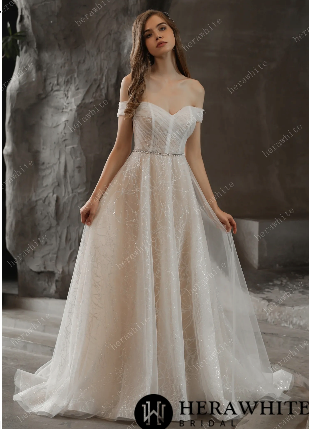 Sequined Tulle Wedding Dress A Line Sleeveless Bridal Gown With Train, a shimmering princess wedding gown featuring an offer the shoulder soft tulle 