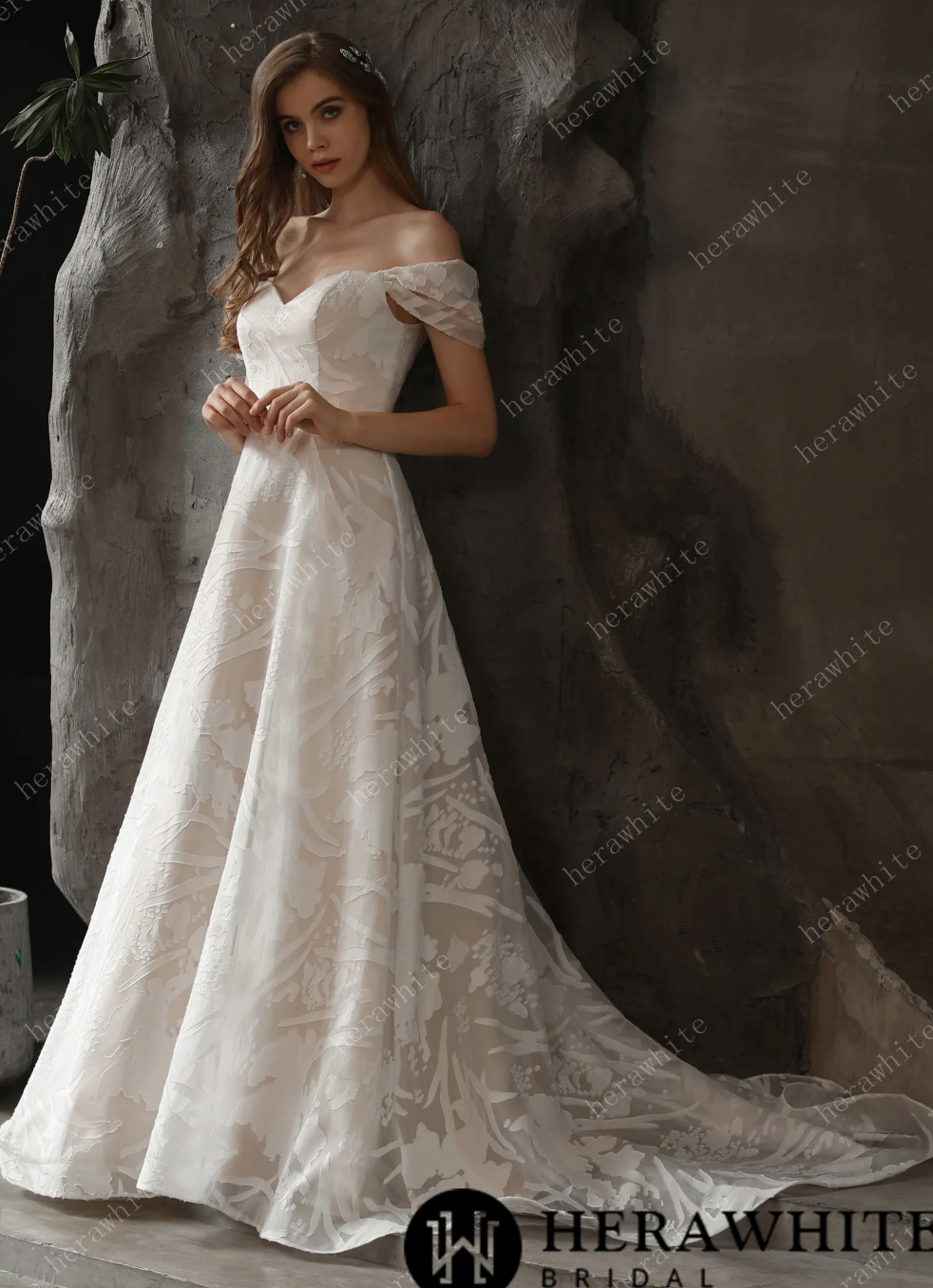 A Line Lace Wedding Dress Tulle Netting Bridal Gown, a feminine allover lace is featured on this easy going A-line wedding dress