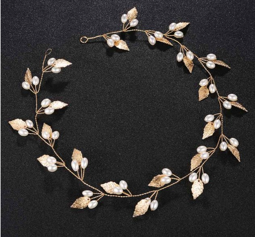 Bridal Headpiece Wedding Hair Headband Tiara, Elevate your bridal look with our Leaf Hair Jewelry Pearl Tiara Headband! This elegant headpiece features delicate 