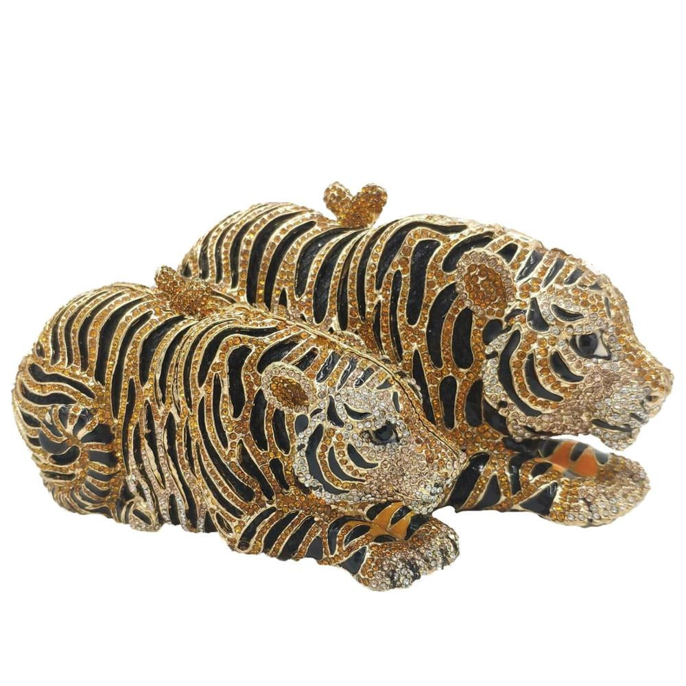 Crystal Tiger Clutch Minaudiere Novelty Evening Party Purse, Gorgeous unique finely crafted ladies mini crystal tiger