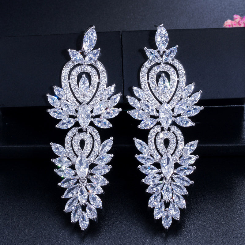 Long Dangle Cubic Zirconia Wedding Earrings Fashion Jewelry Accessory, A classic style large water droplet high rated cubic zirconia earrings