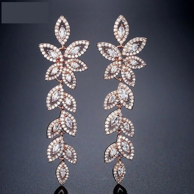 Marquise Cut Cubic Zirconia Party Earrings Evening Jewelry Accessory, Dainty sparkling cubic zirconia petal dangle and drop earrings for pierced ears