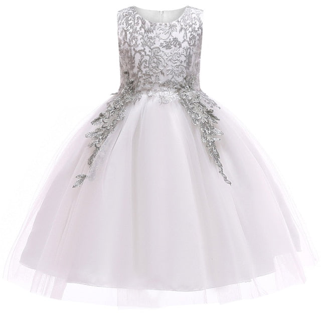 Golden Thread Embroidery Girls Holiday Princess Party Dress - TulleLux Bridal Crowns &  Accessories