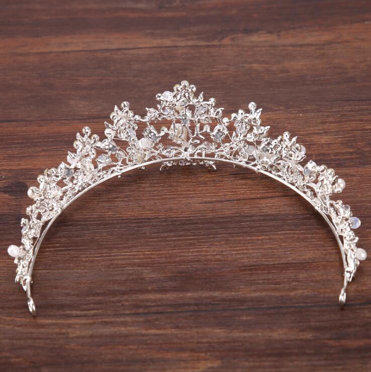 Crystal Pearl Tiara Bridal Wedding Crown Hair Accessory,  Elevate your bridal look with our opulent silver tiara crown, adorned with lustrous simulated pearls and shimmering crystal details