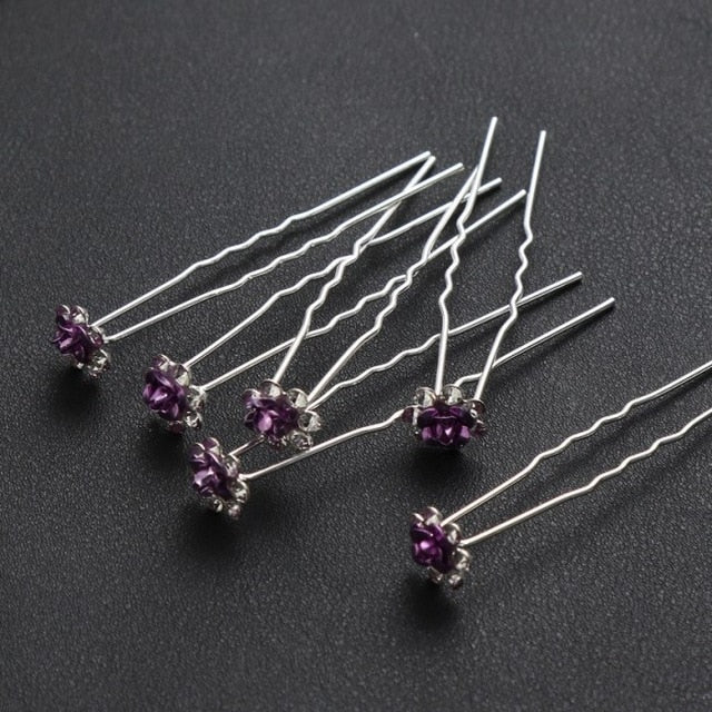 10PCS  Bridal U-Shaped Pin Pearl-Encrusted Zircon Flower Hairpin Wedding Accessory - TulleLux Bridal Crowns &  Accessories 
