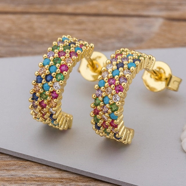 Rainbow Cubic Zirconia Fashion Party Hoop Earrings Jewelry Accessories, Stunning boho stud earrings for women made with cubic zirconia crystal,